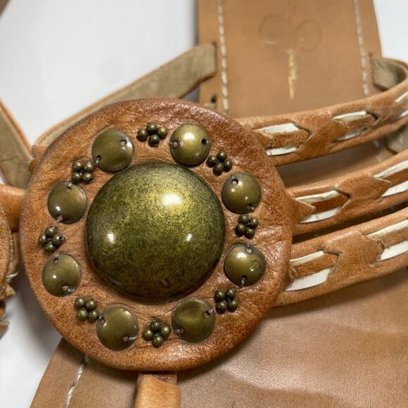 Jessica Simpson Leather Sandals Brown Medallion Aztec Western Boho Size 8 - Picture 4 of 15